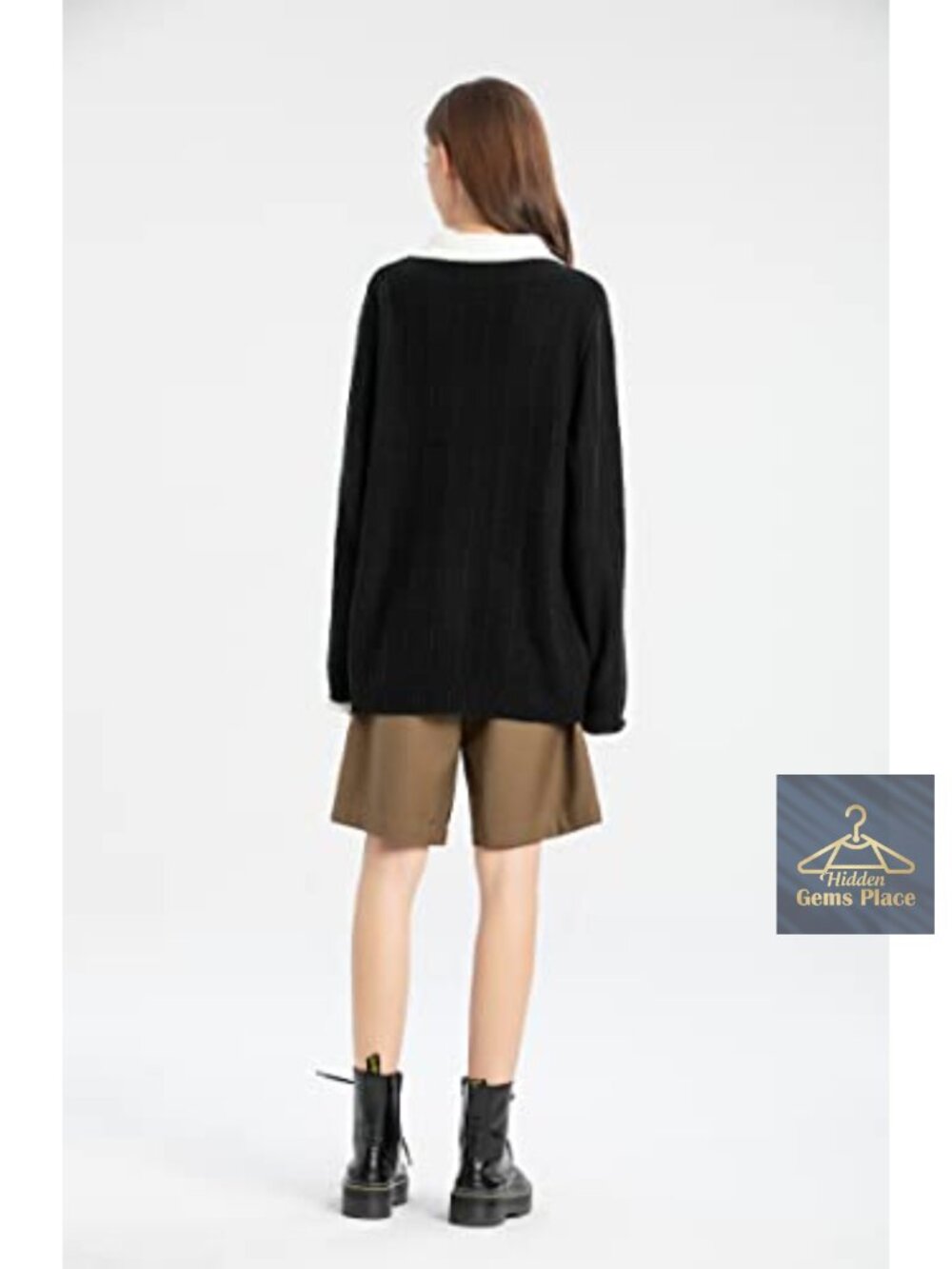 Collared Knit Pullover Sweater Ruffle Cuff - Picture 4 of 6